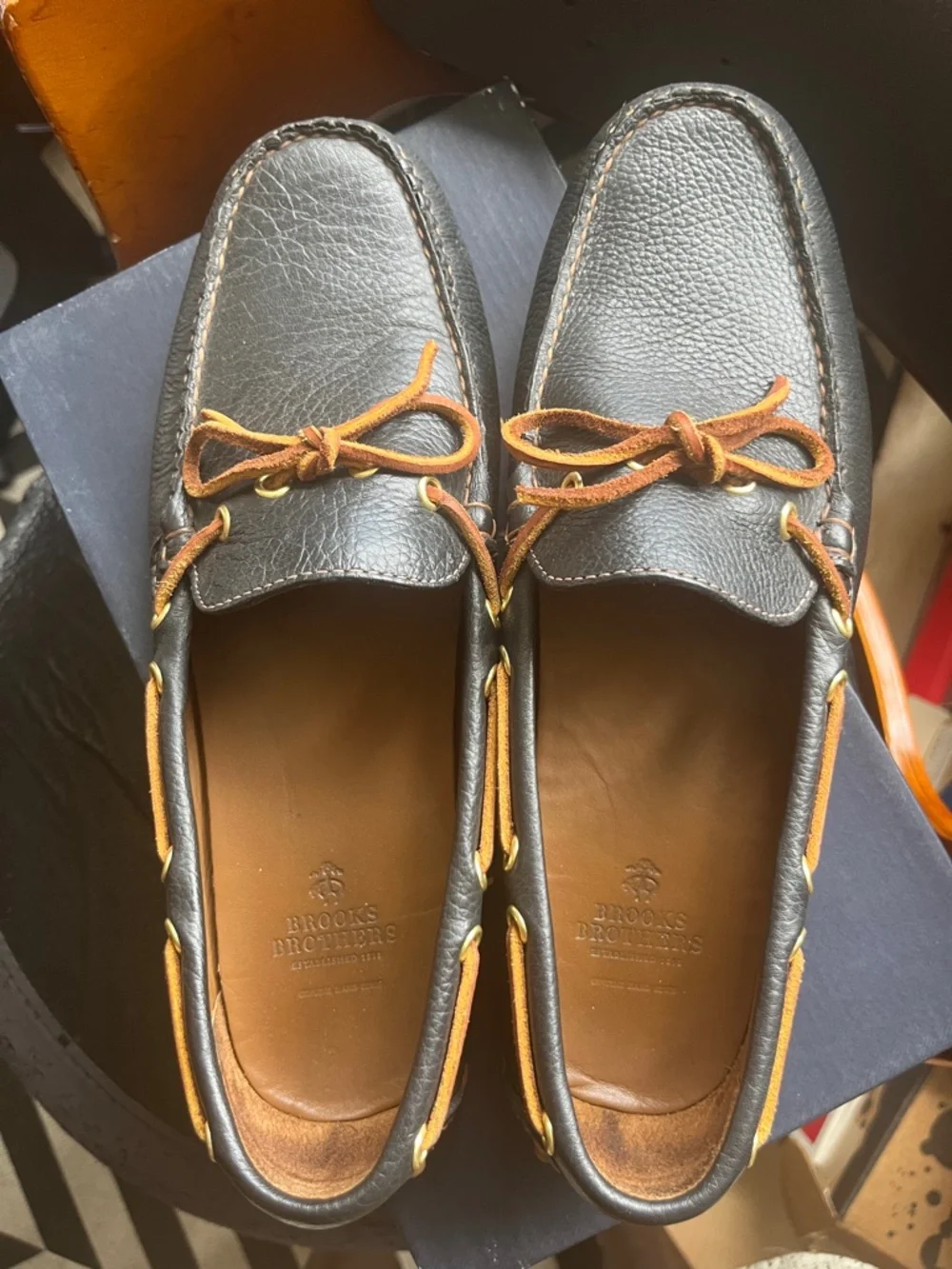 Brooks Brothers Driving Loafers Navy Leather Size 9.5